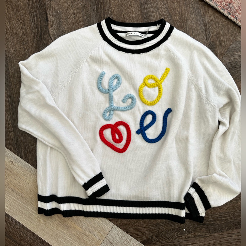 Alice + Olivia Albina Embroidered Wool Raglan Sweater